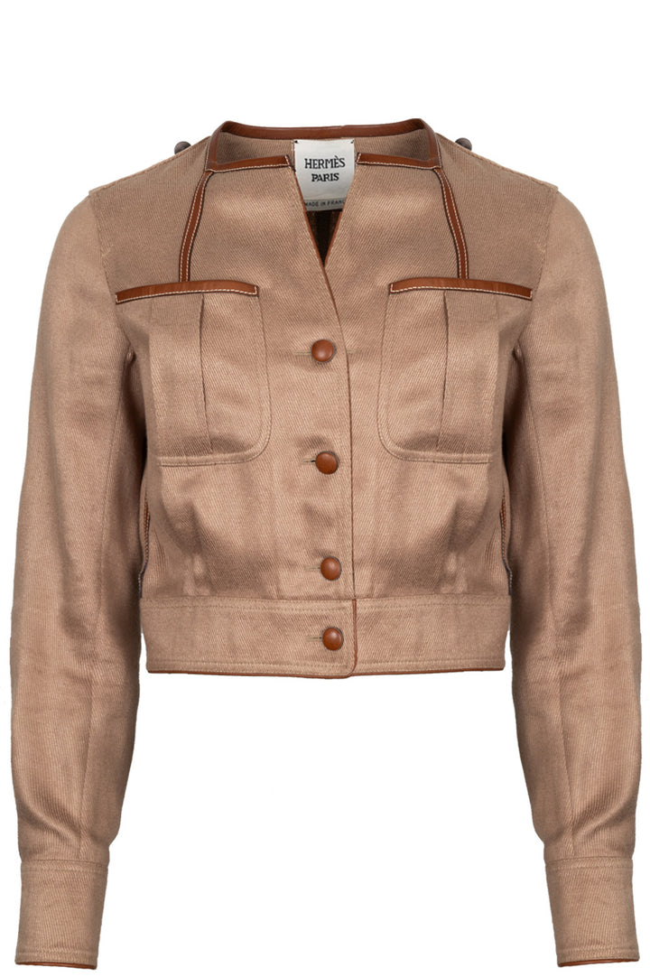 HERMÈS Jacket Linen Leather Brown