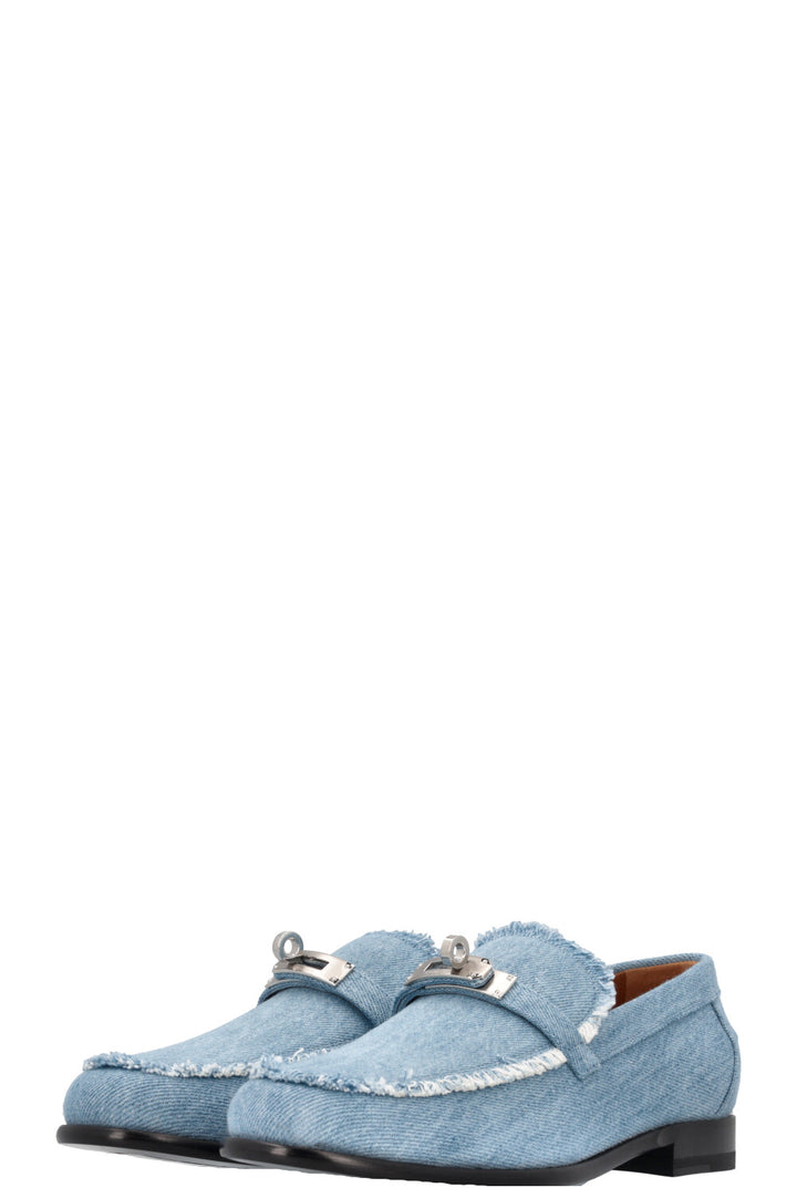 HERMÈS Destin Flats Denim Light Blue