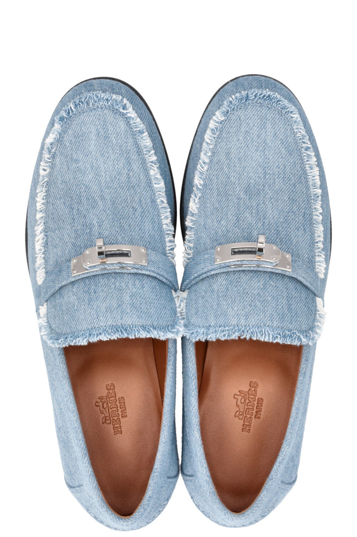 HERMÈS Destin Flats Denim Light Blue