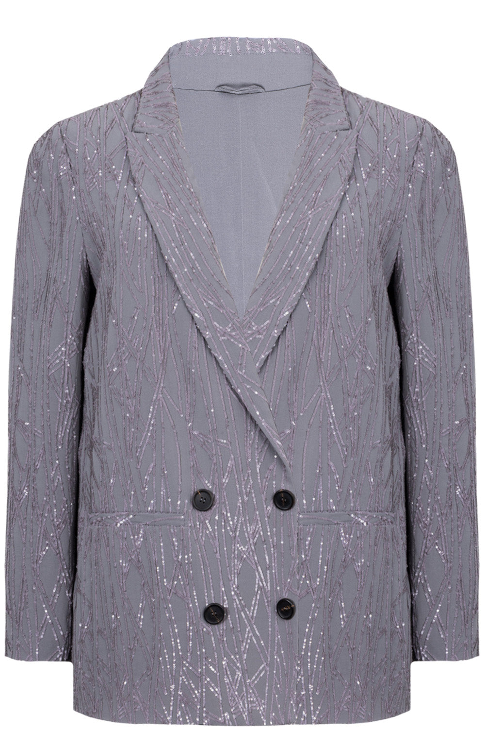 BRUNELLO CUCINELLI Double Breasted Jacket Sequin Silk Grey