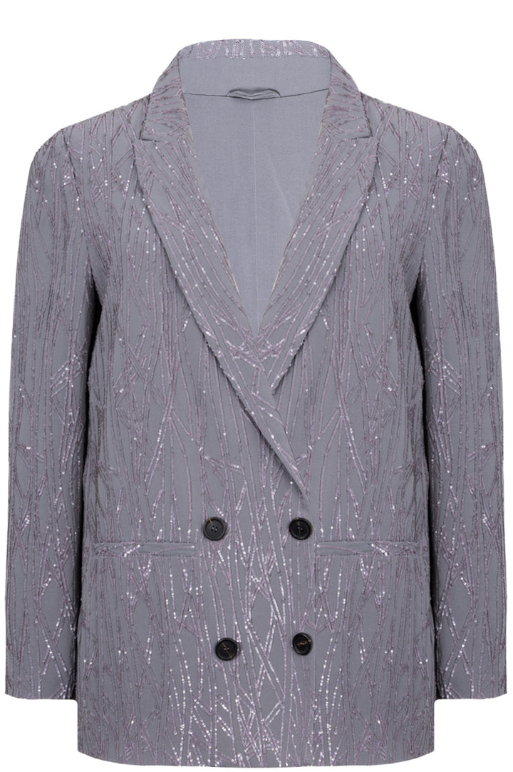 BRUNELLO CUCINELLI Double Breasted Jacket Sequin Silk Grey