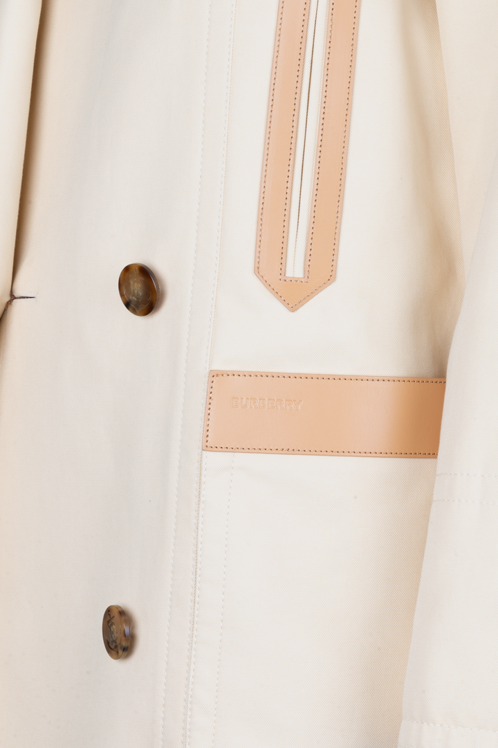 BURBERRY Leather Detail Patch Pocket Jacket Ivory