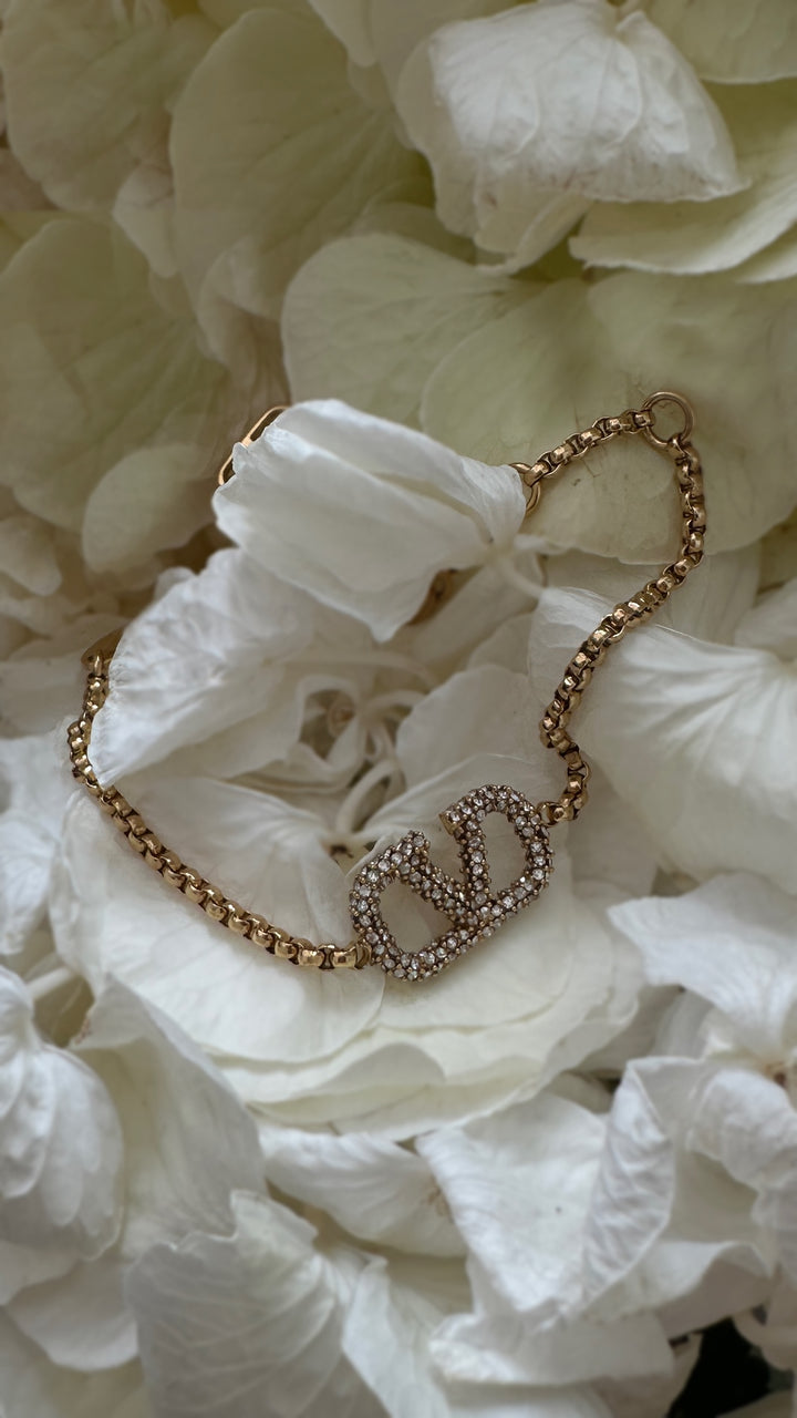 VALENTINO V Logo Crystal Bracelet Gold
