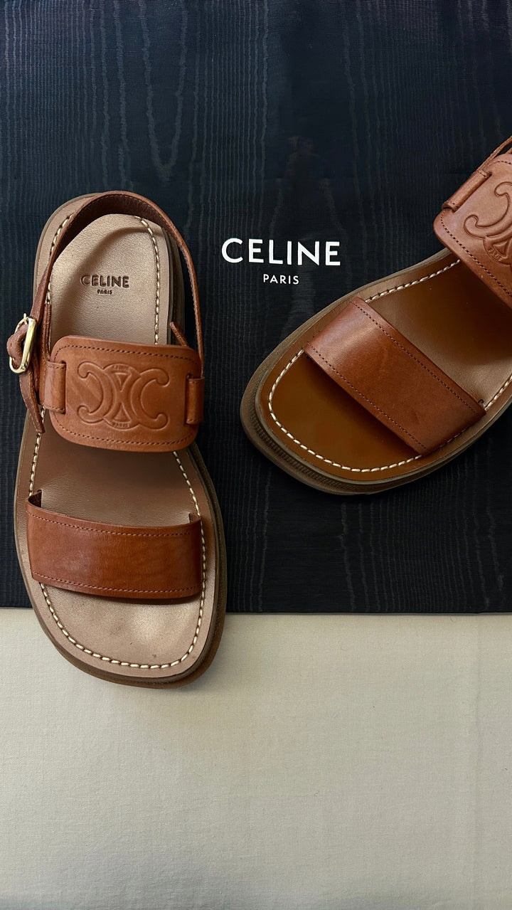 CELINE Triomphe Flats Leather Brown