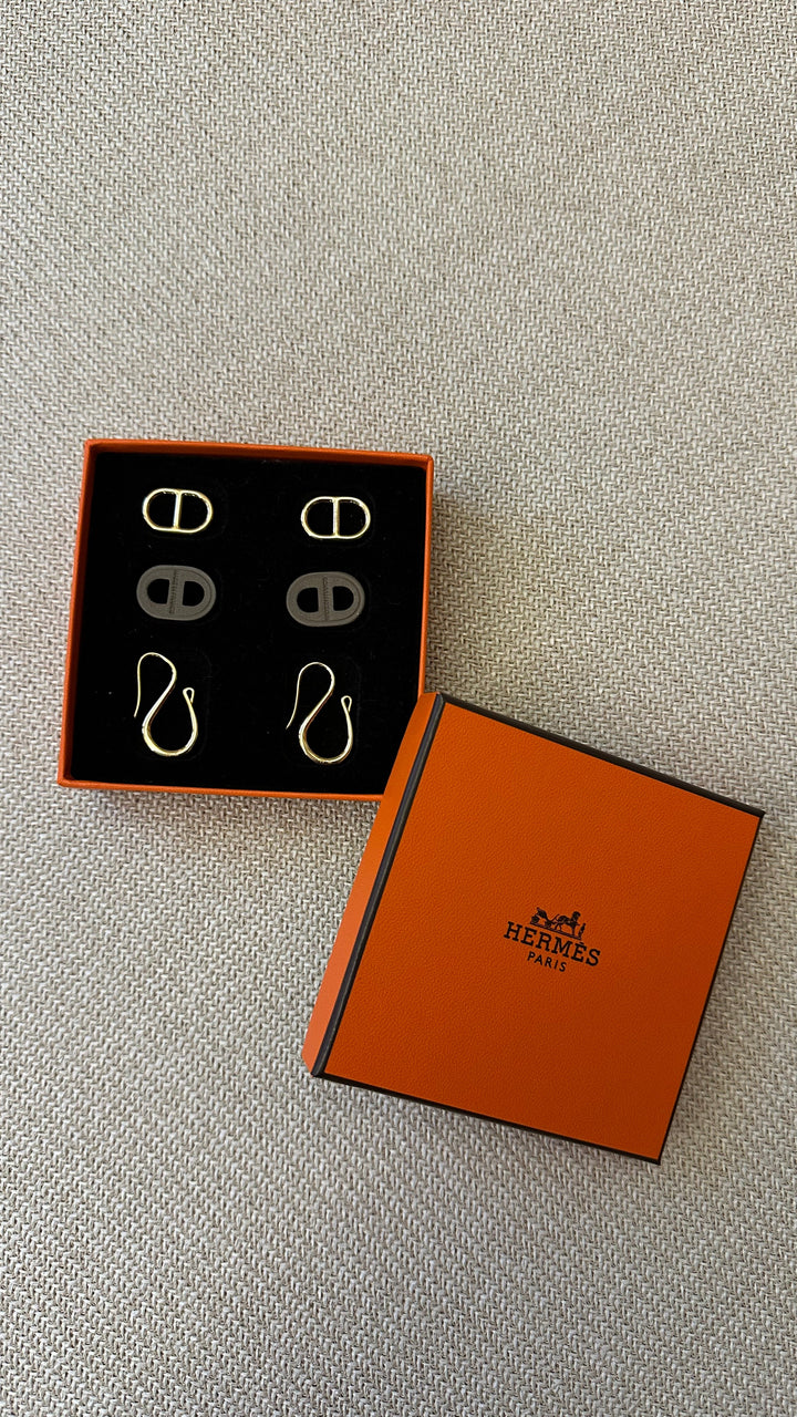 HERMÈS Boucles D´Oreilles o Maillon d´Ancre Swift Etoupe