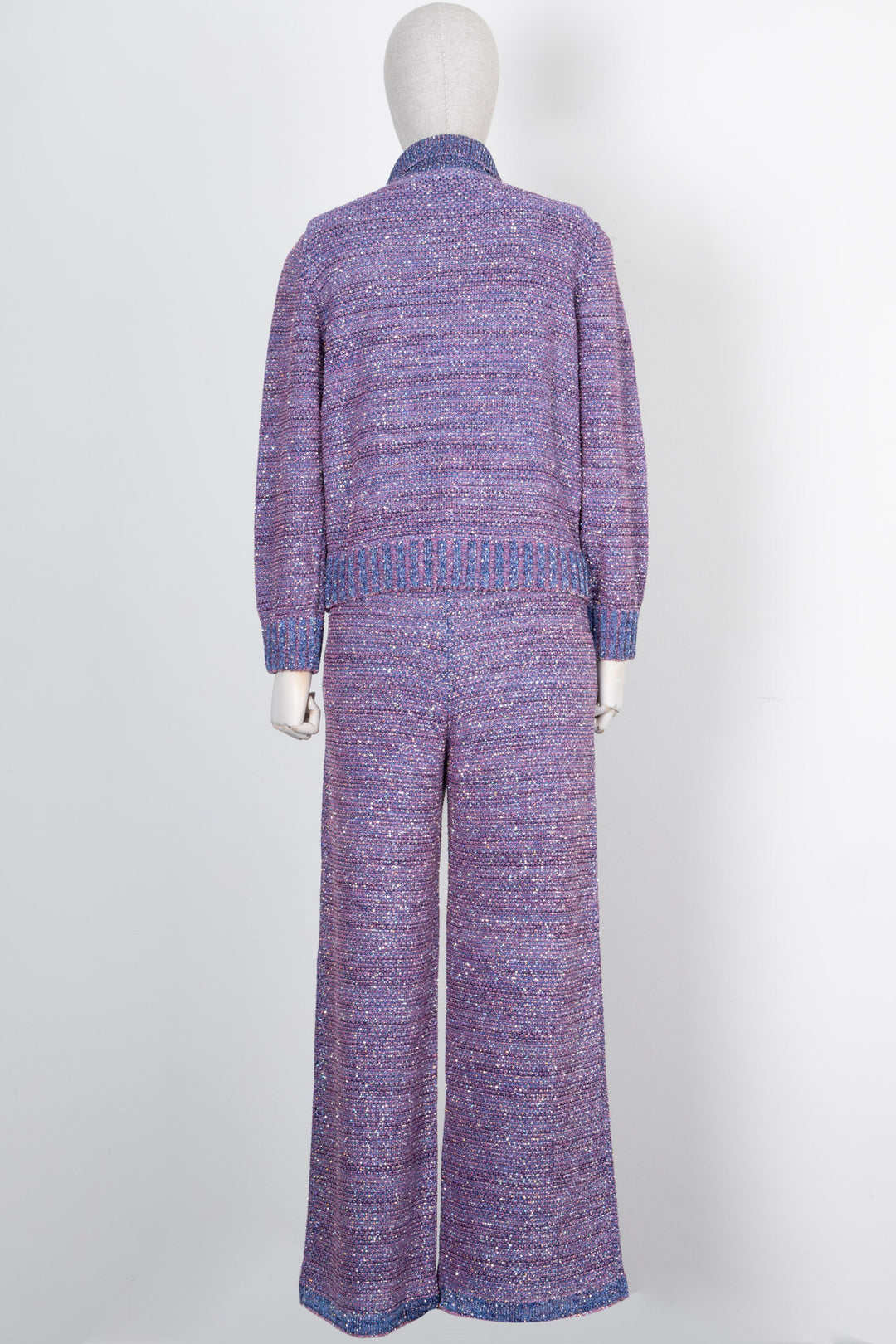 CHANEL Knit Two Piece Sequins Pink Blue