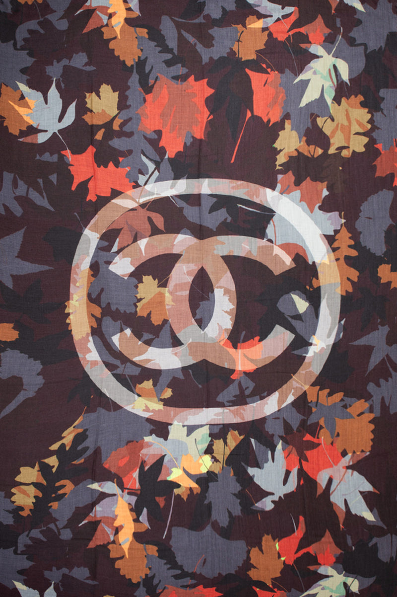 CHANEL Scarf Autumn Leaves Cashmere 140 Brown
