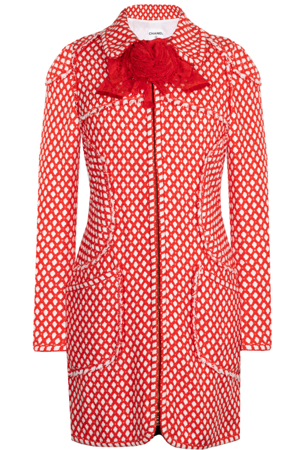 CHANEL Coat Tweed with Camelia Red & White 08P