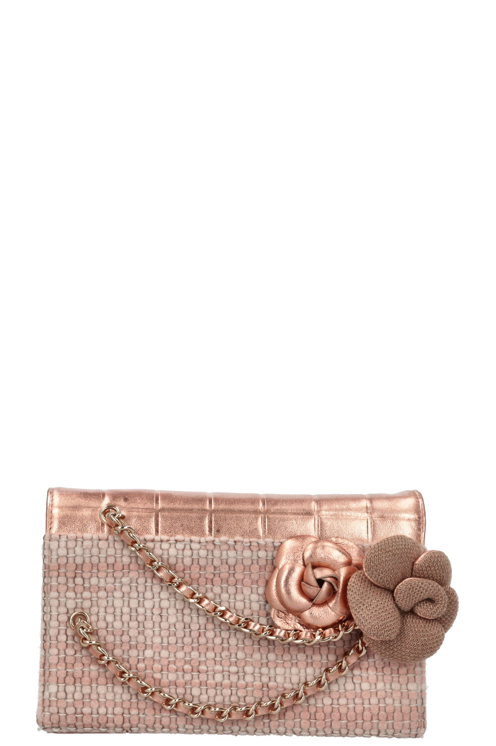 CHANEL Tweed Clutch Camelia Bronze