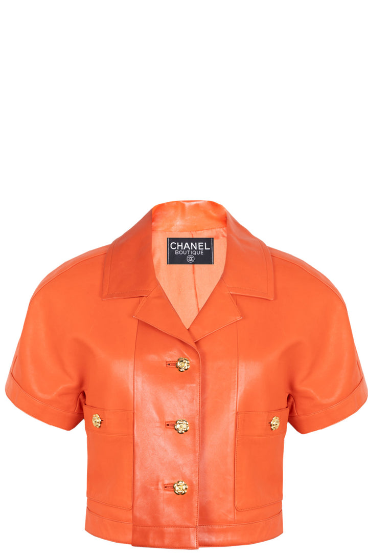 CHANEL Jacket Leather Coral