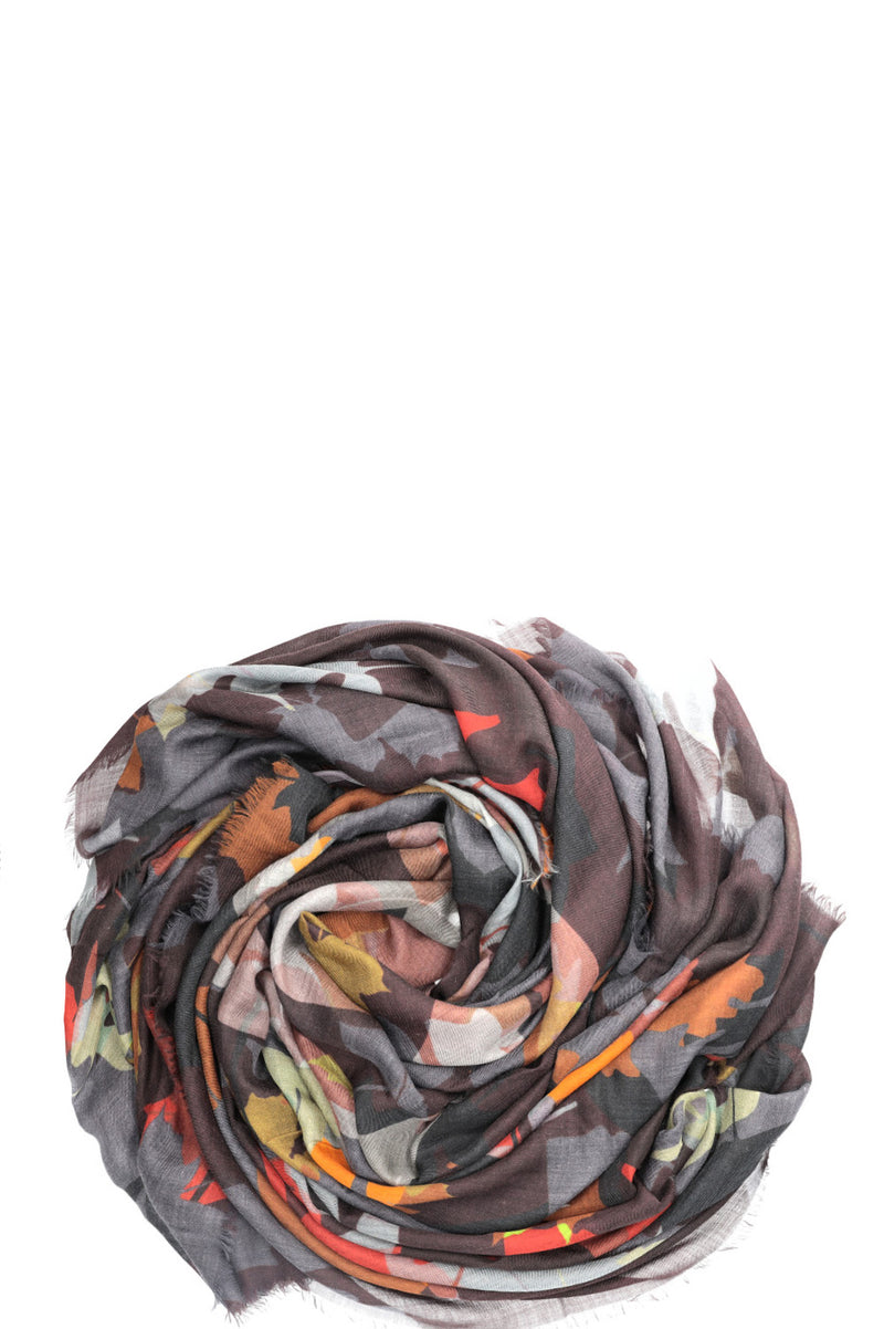 CHANEL Scarf Autumn Leaves Cashmere 140 Brown