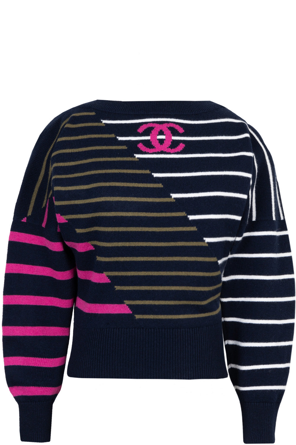 CHANEL Knit CC Cashmere Striped Navy