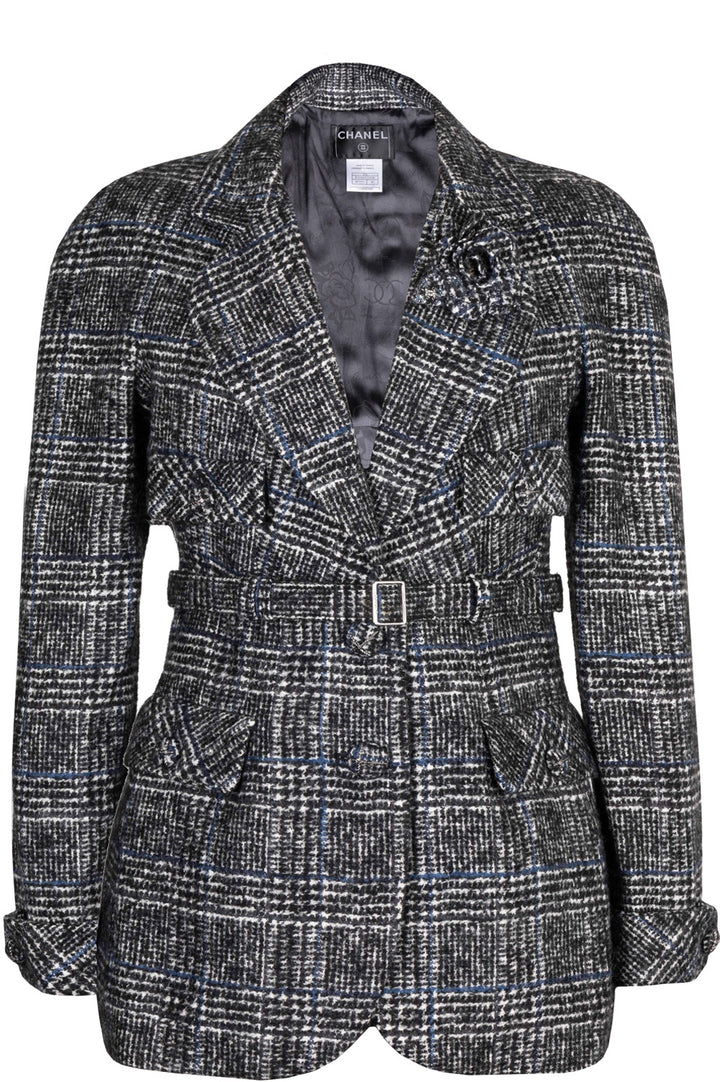 CHANEL Belted Jacket Tweed Grey & Blue 07 Autumn