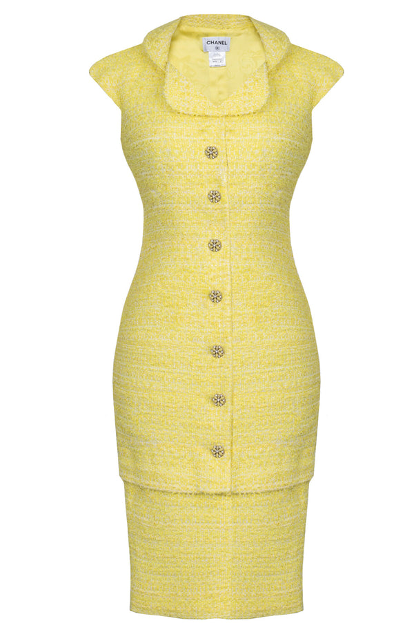 CHANEL Dress Tweed Yellow 12C