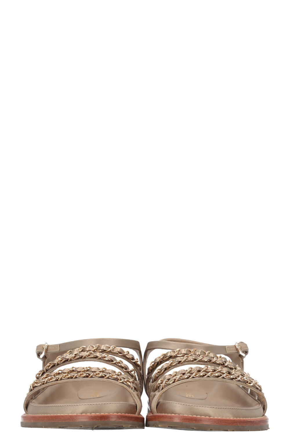 CHANEL Chain Satin Sandals Olive