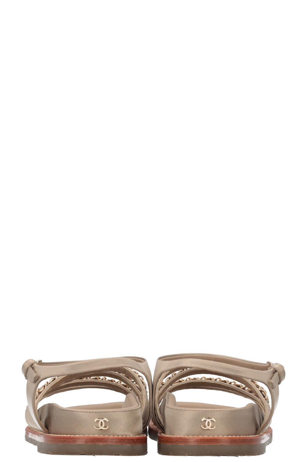 CHANEL Chain Satin Sandals Olive