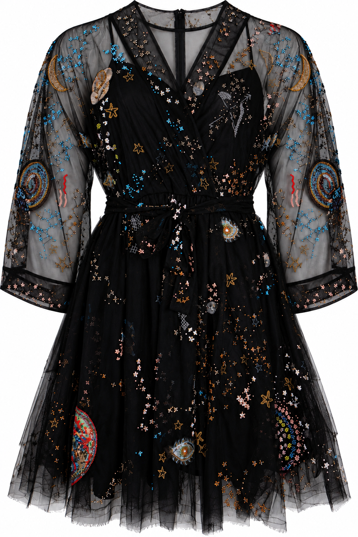 Robe VALENTINO en coton noir à perles