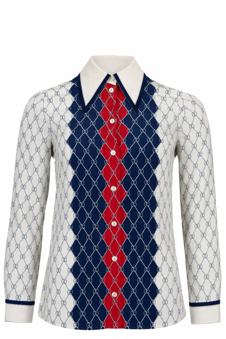 GUCCI GG Striped Shirt Silk White