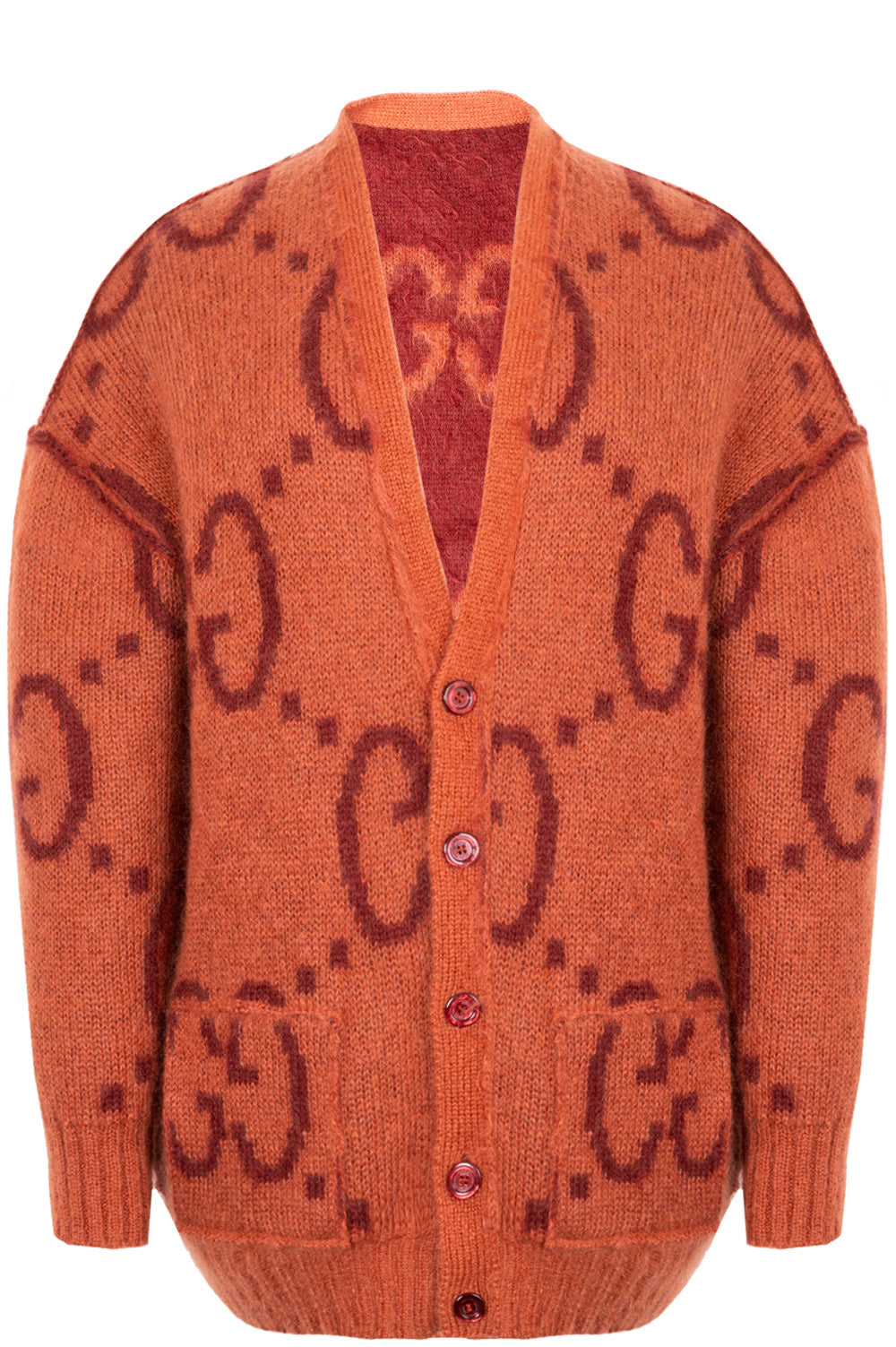 GUCCI GG Reversible Knit Cardigan Red Orange