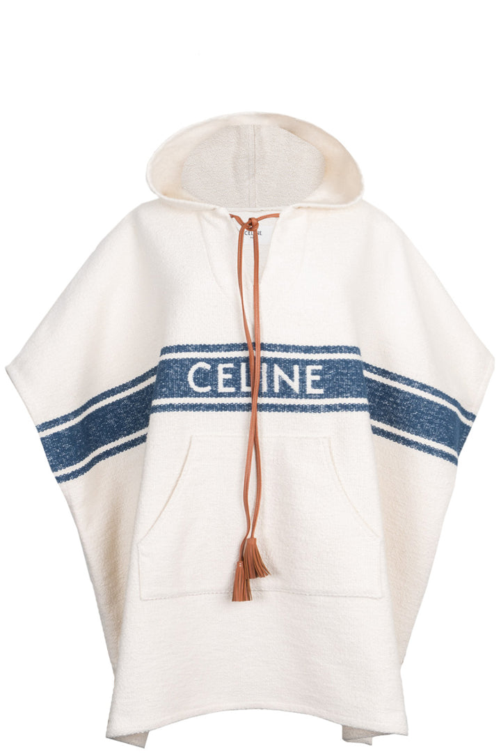 CELINE Poncho Cotton Ivory & Blue