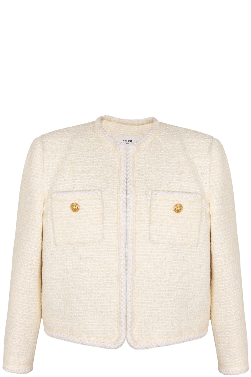 CELINE Open Boucle Cord Trim Jacket Cream