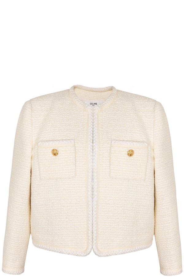 CELINE Open Boucle Cord Trim Jacket Cream