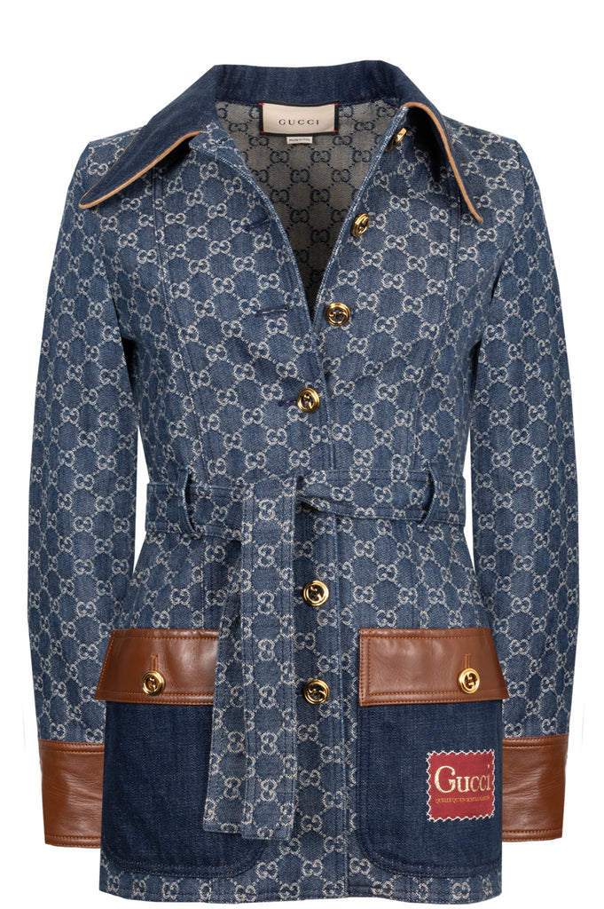 GUCCI Jacquard GG Leather Detail Denim Jacket – REAWAKE