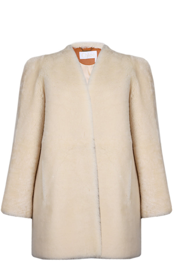 CHLOÉ Fur Short Coat Light Ochre