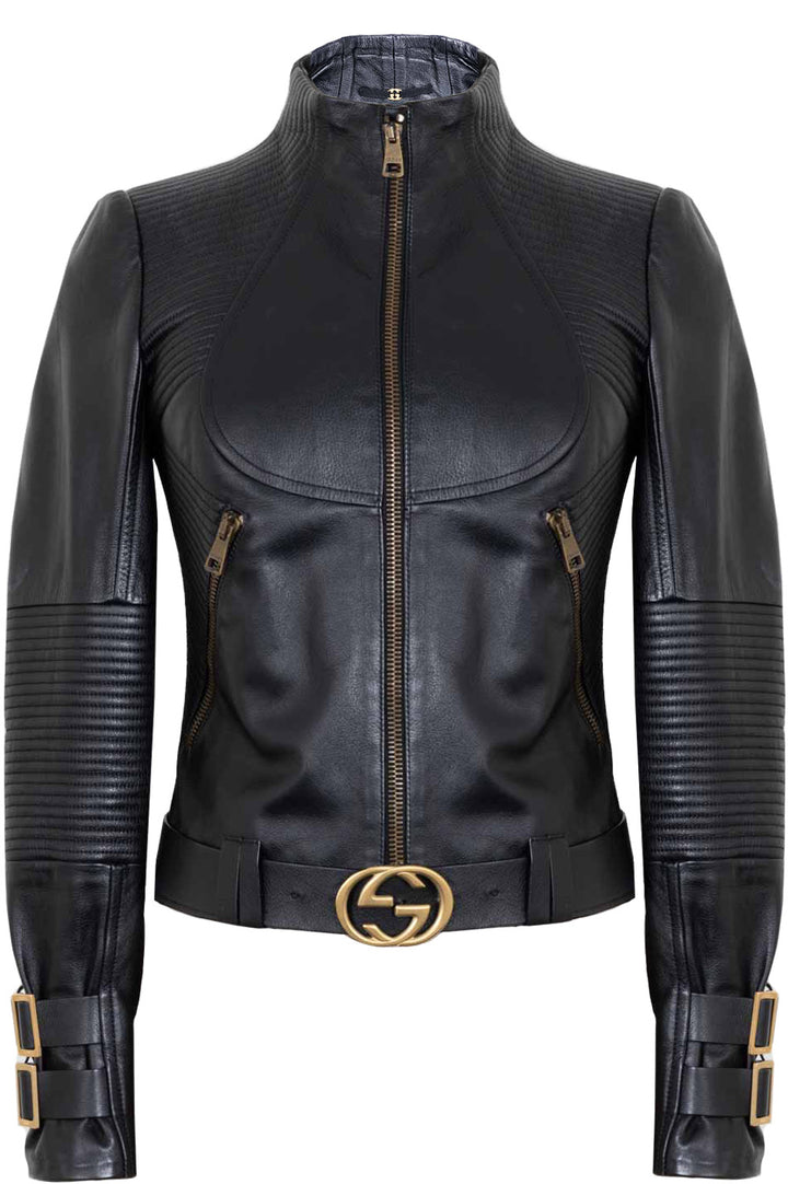 GUCCI GG Biker Jacket Leather Black