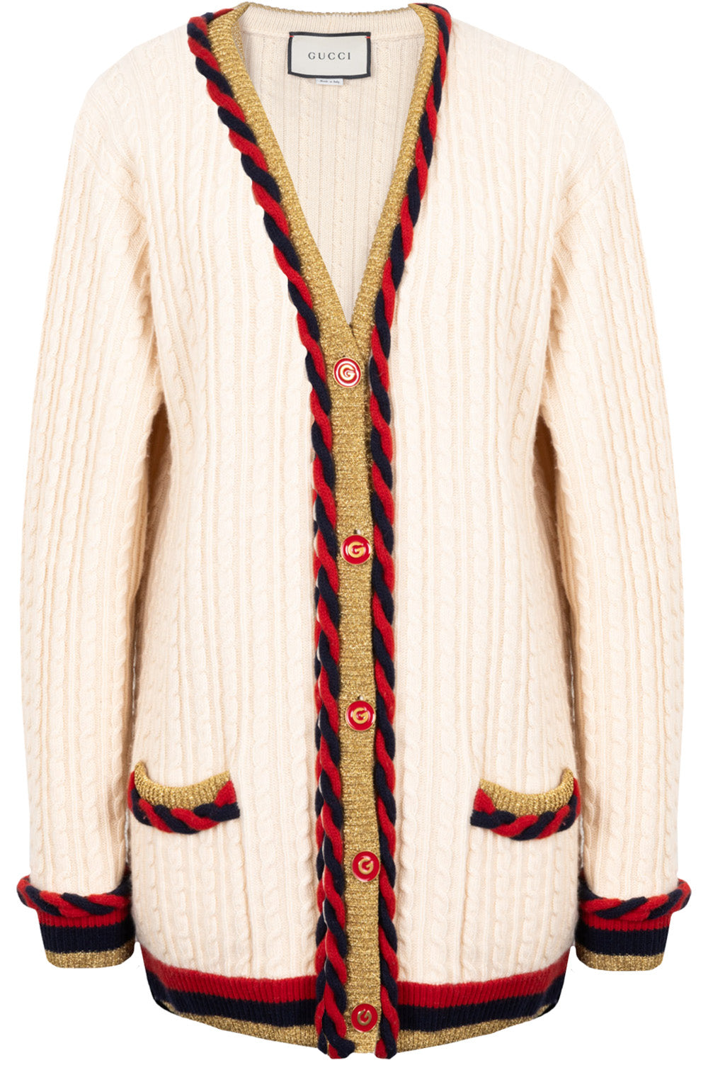 GUCCI Braided Knit Cardigan Beige