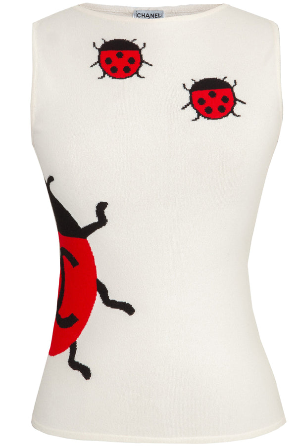 CHANEL Top en maille coccinelle Blanc