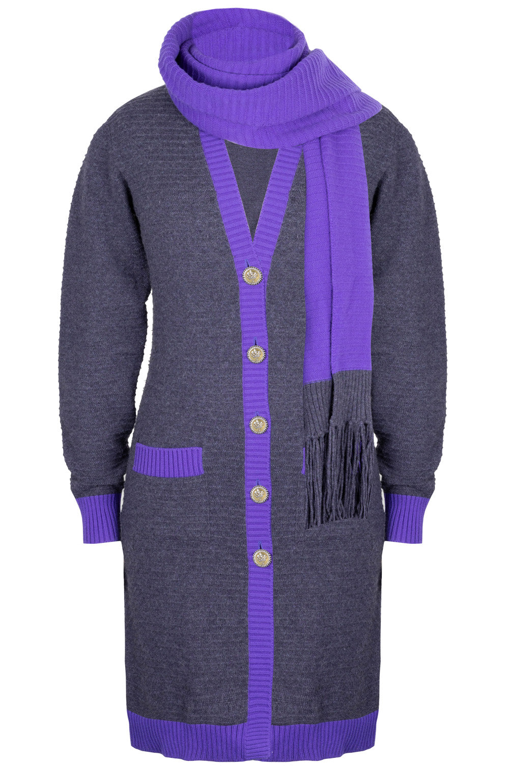 CHANEL Two Piece Knit Cashmere Grey & Purple 08 Autumn