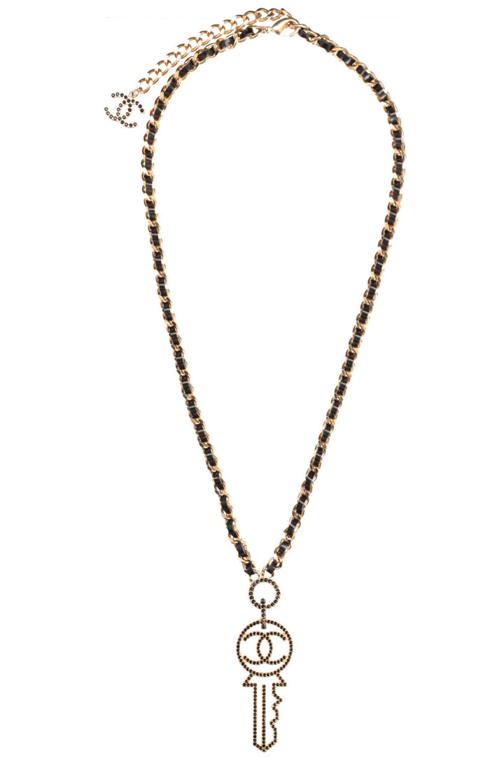 CHANEL CC Key Necklace with Black Crystals