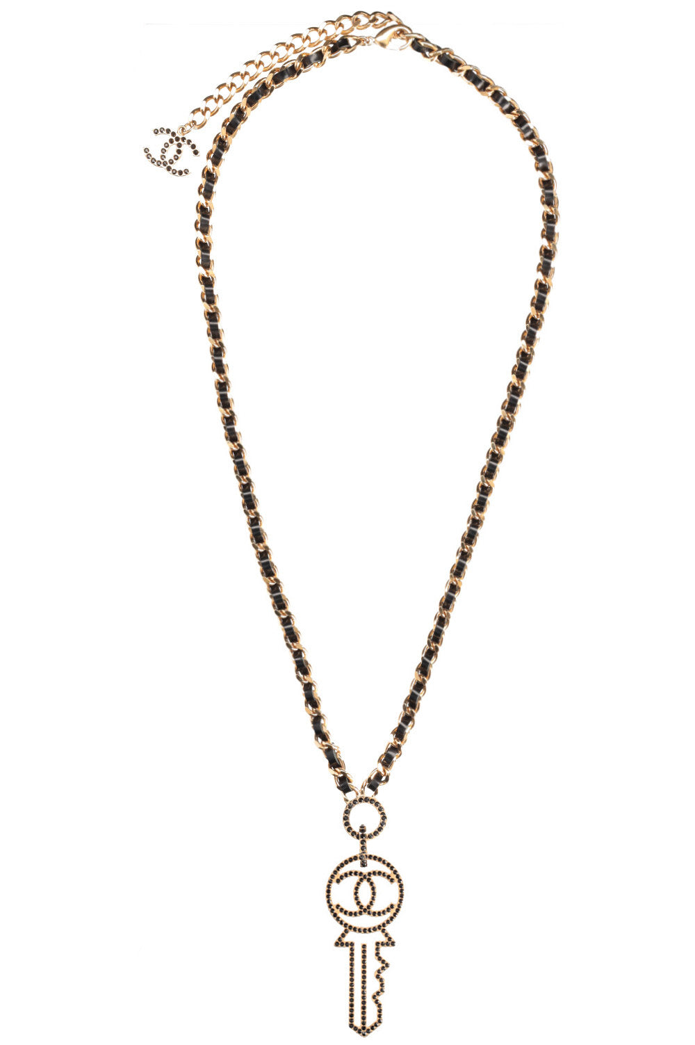 CHANEL CC Key Necklace with Black Crystals