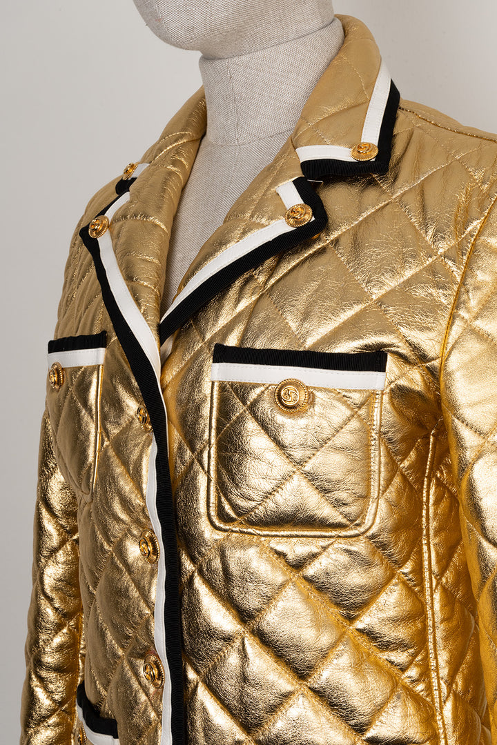 GUCCI Patch Pocket Leather Jacket Gold