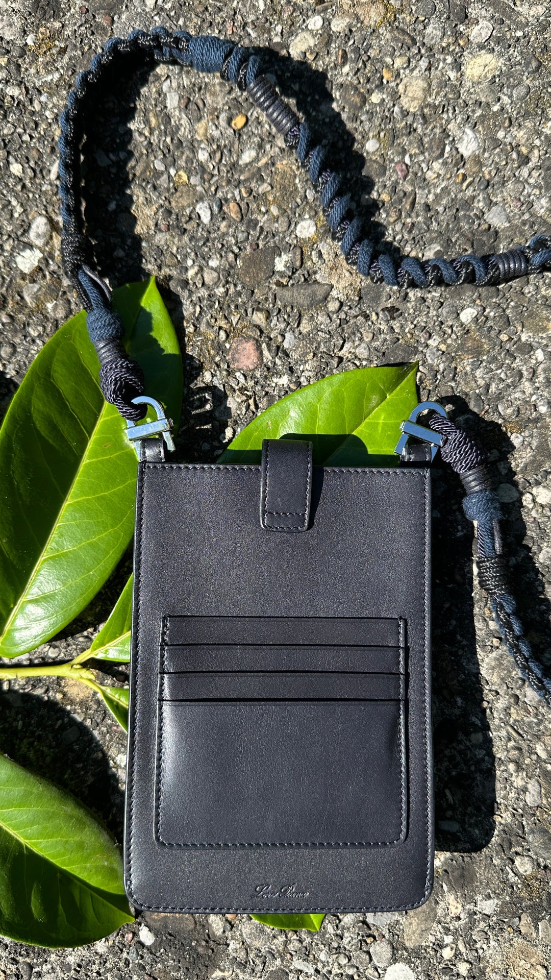 LORO PIANA Phone Crossbody Bag Leather Navy