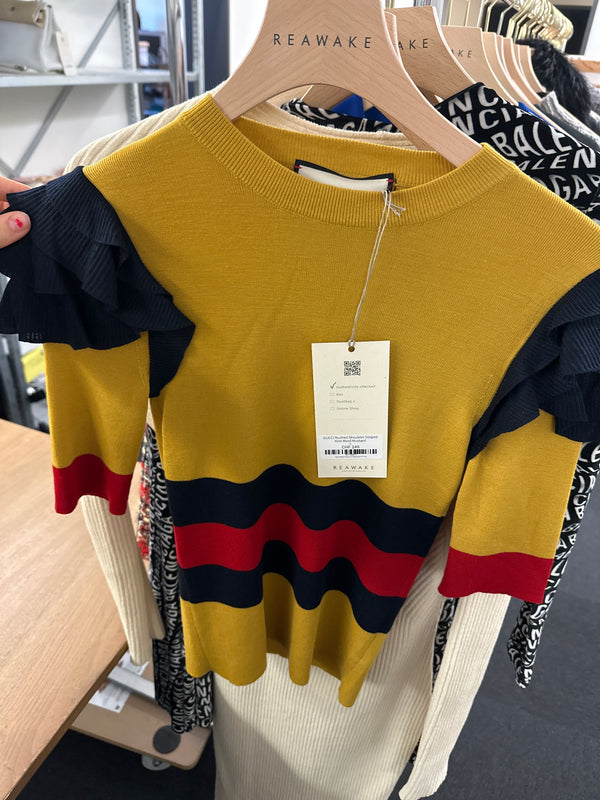 GUCCI Ruched Shoulder Striped Knit Wool Mustard