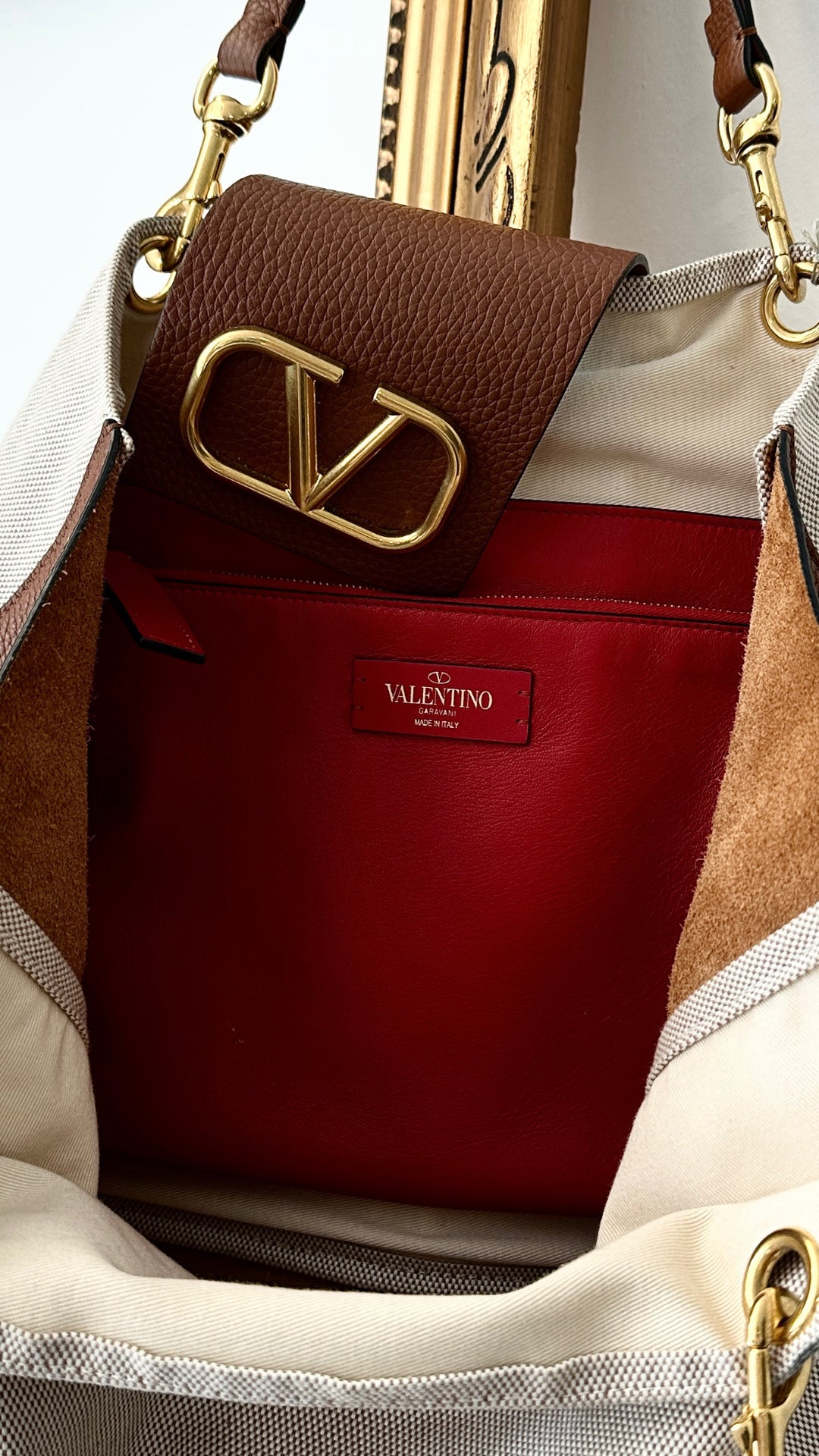 VALENTINO City Safari Tote Bag Canvas and Leather