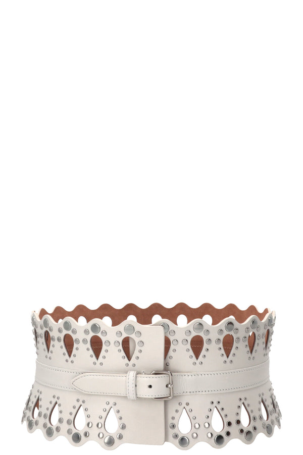 ALAÏA Laser Cut Waist Belt Leather White