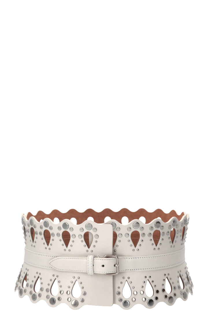 ALAÏA Laser Cut Waist Belt Leather White