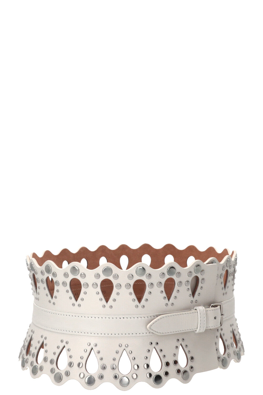 ALAÏA Laser Cut Waist Belt Leather White