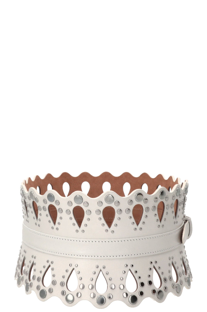 ALAÏA Laser Cut Waist Belt Leather White