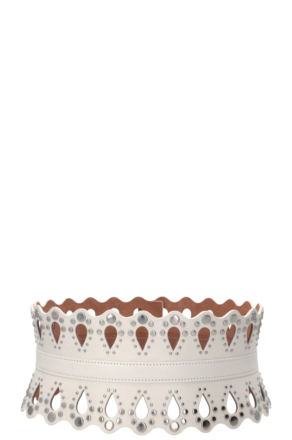 ALAÏA Laser Cut Waist Belt Leather White