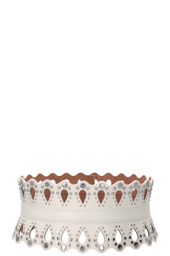 ALAÏA Laser Cut Waist Belt Leather White