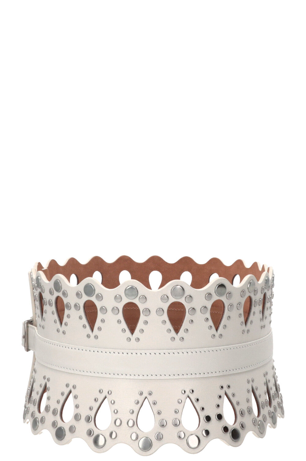 ALAÏA Laser Cut Waist Belt Leather White