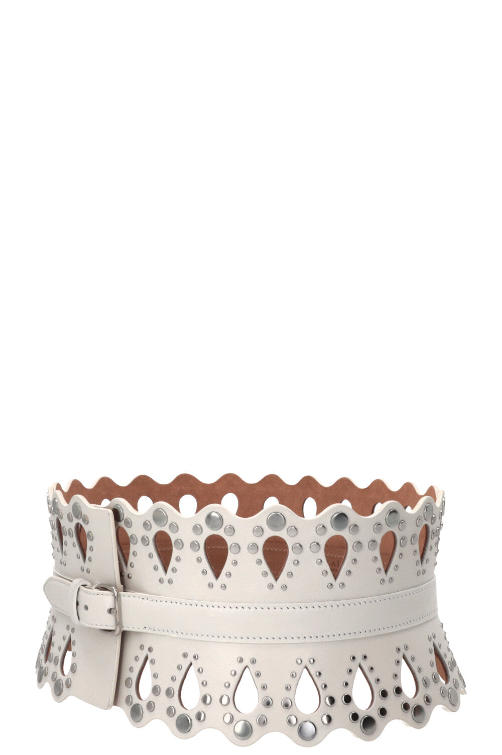 ALAÏA Laser Cut Waist Belt Leather White