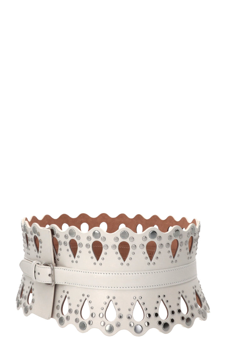 ALAÏA Laser Cut Waist Belt Leather White