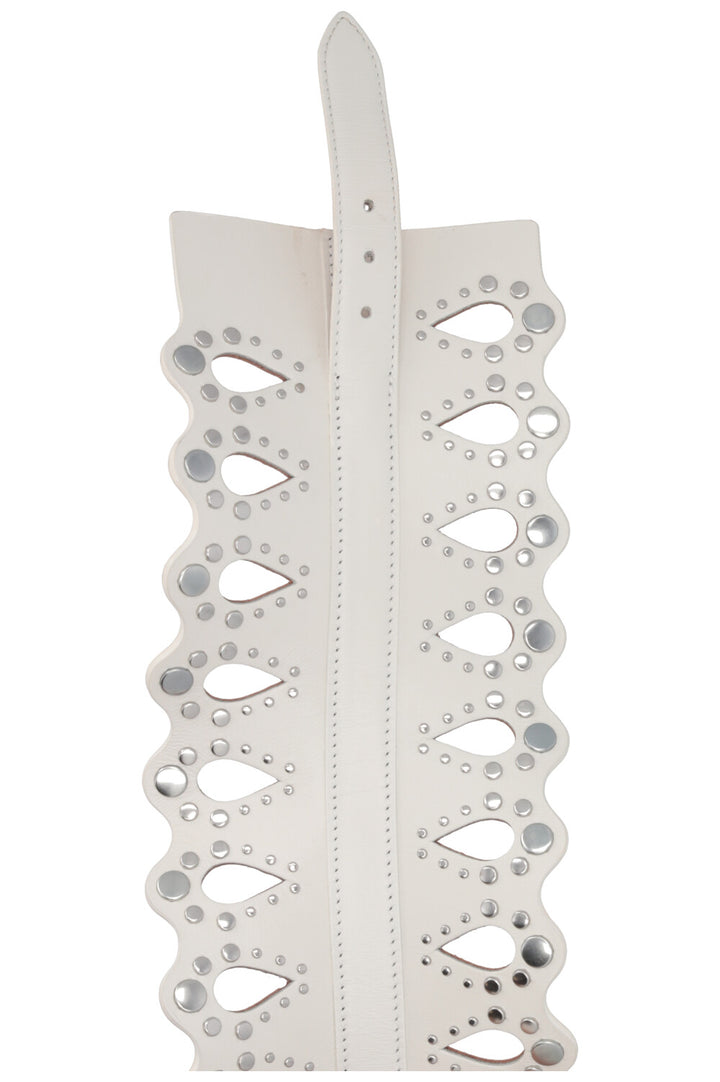 ALAÏA Laser Cut Waist Belt Leather White