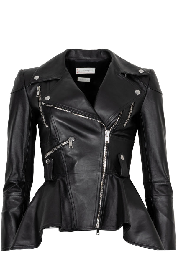 ALEXANDER MCQUEEN Peplum Leather Jacket Black
