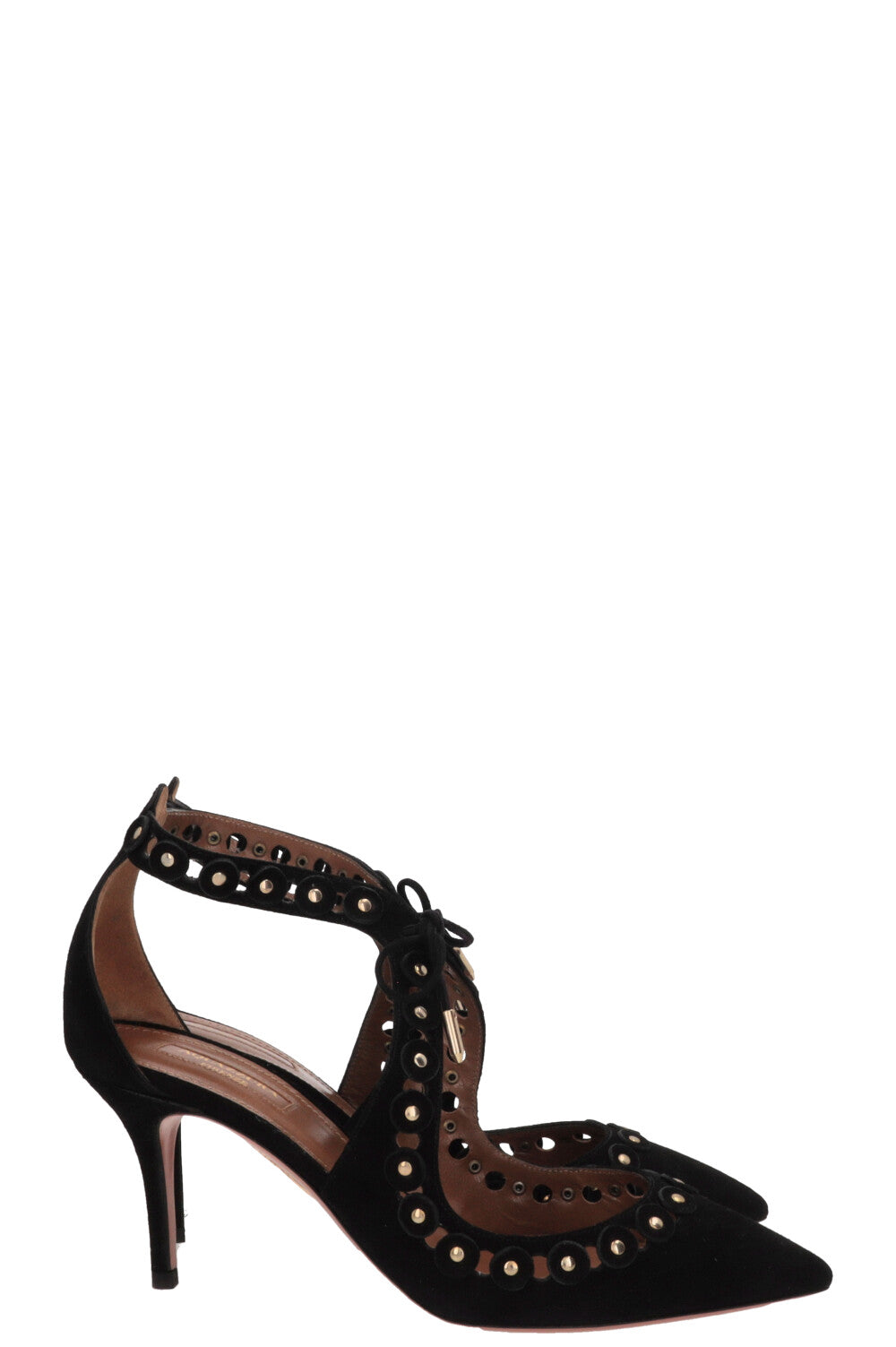 AQUAZZURA Ankle Strap Heels Suede Black